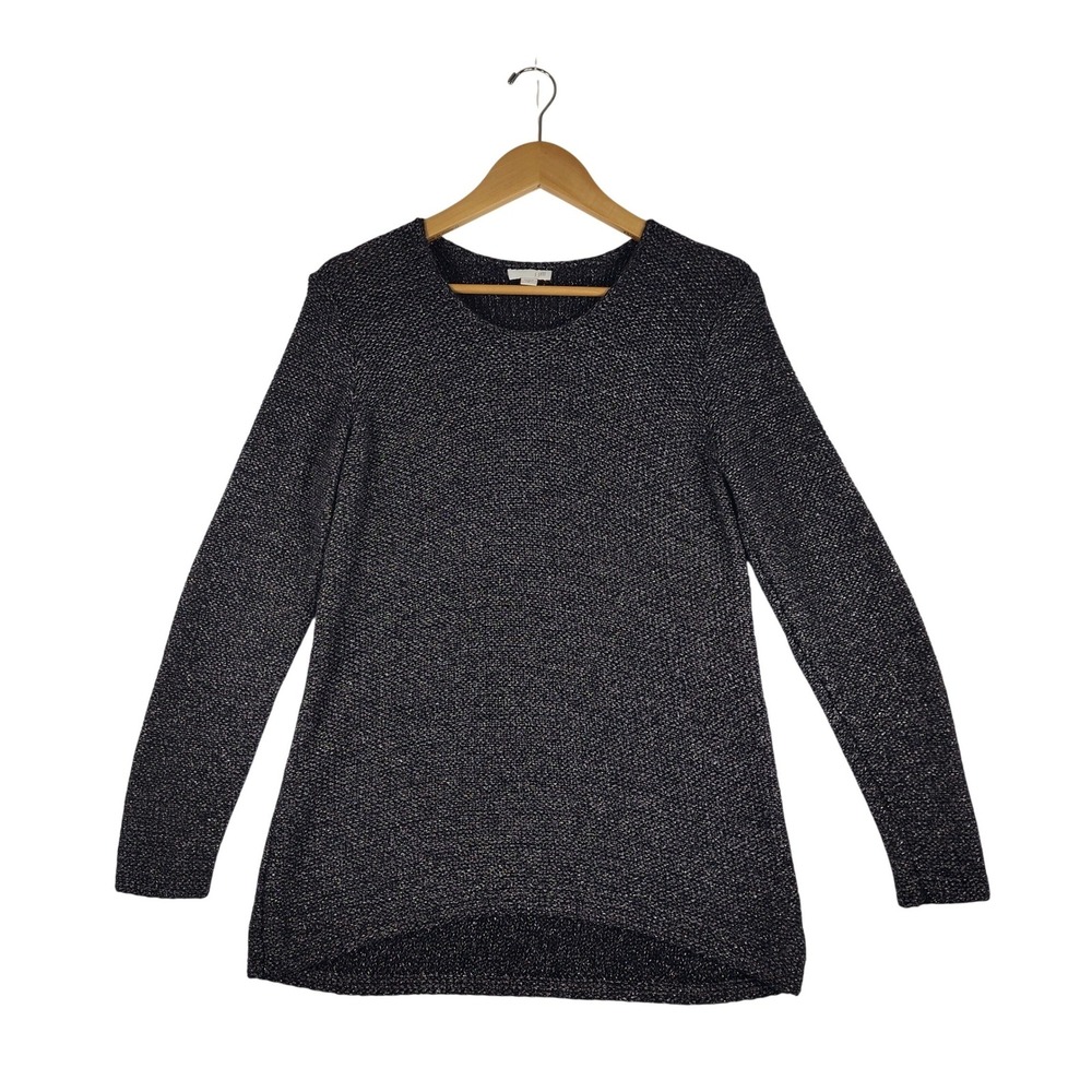 J. Jill Women Gray Metallic Knit Sweater Long Sleeve High Low Hem Small
